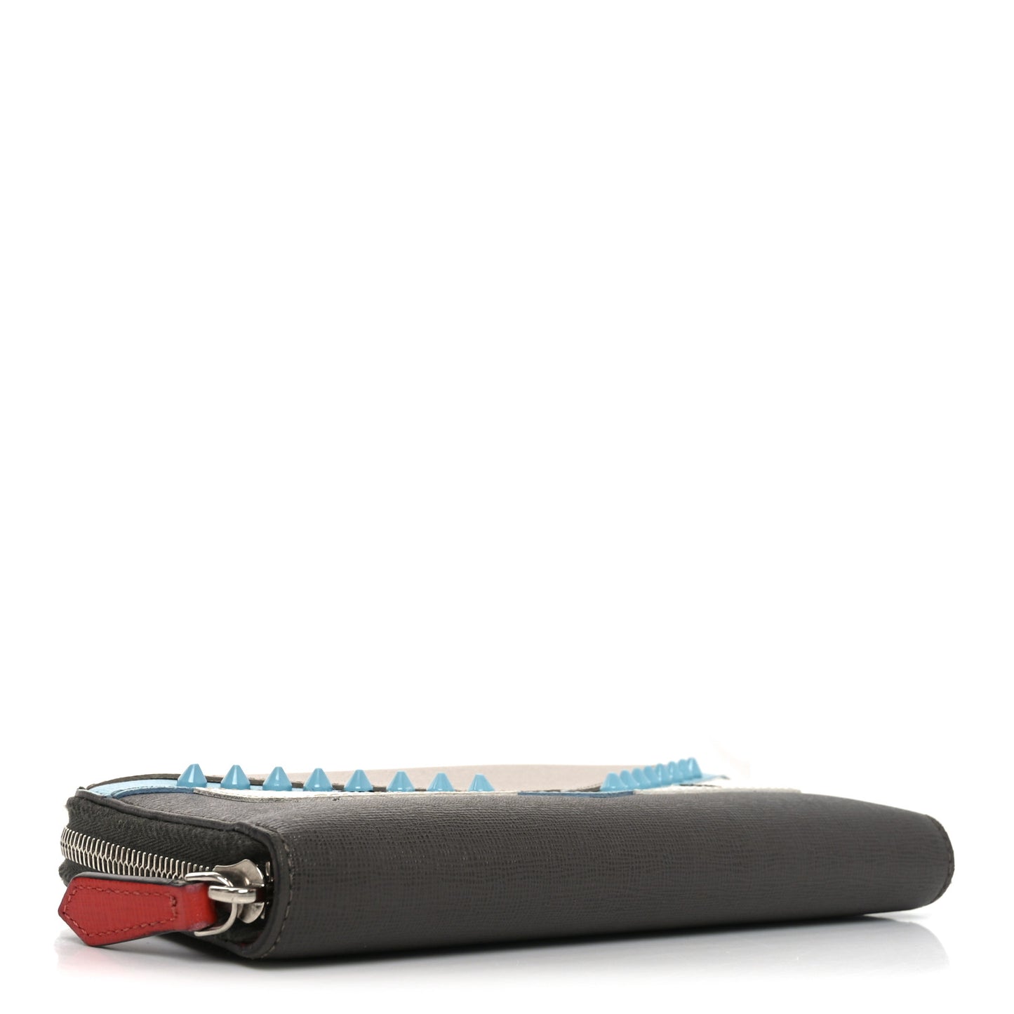 Vitello Elite Monster Eyes Studded Zip Around Wallet Carbone White Multicolor