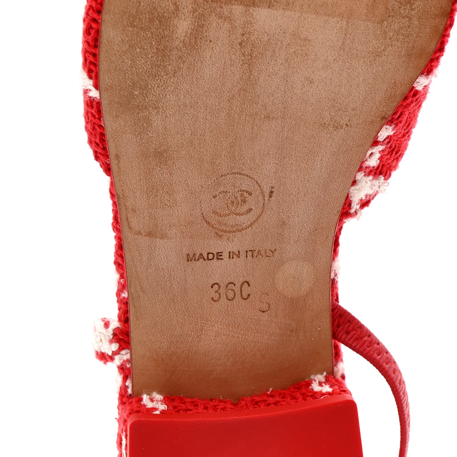 Chanel Tweed Grosgrain Cap Toe CC Slingback Flats 36 Red White 7 of 11