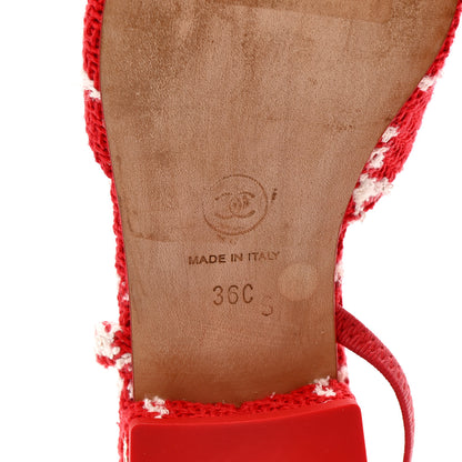 Chanel Tweed Grosgrain Cap Toe CC Slingback Flats 36 Red White 7 of 11