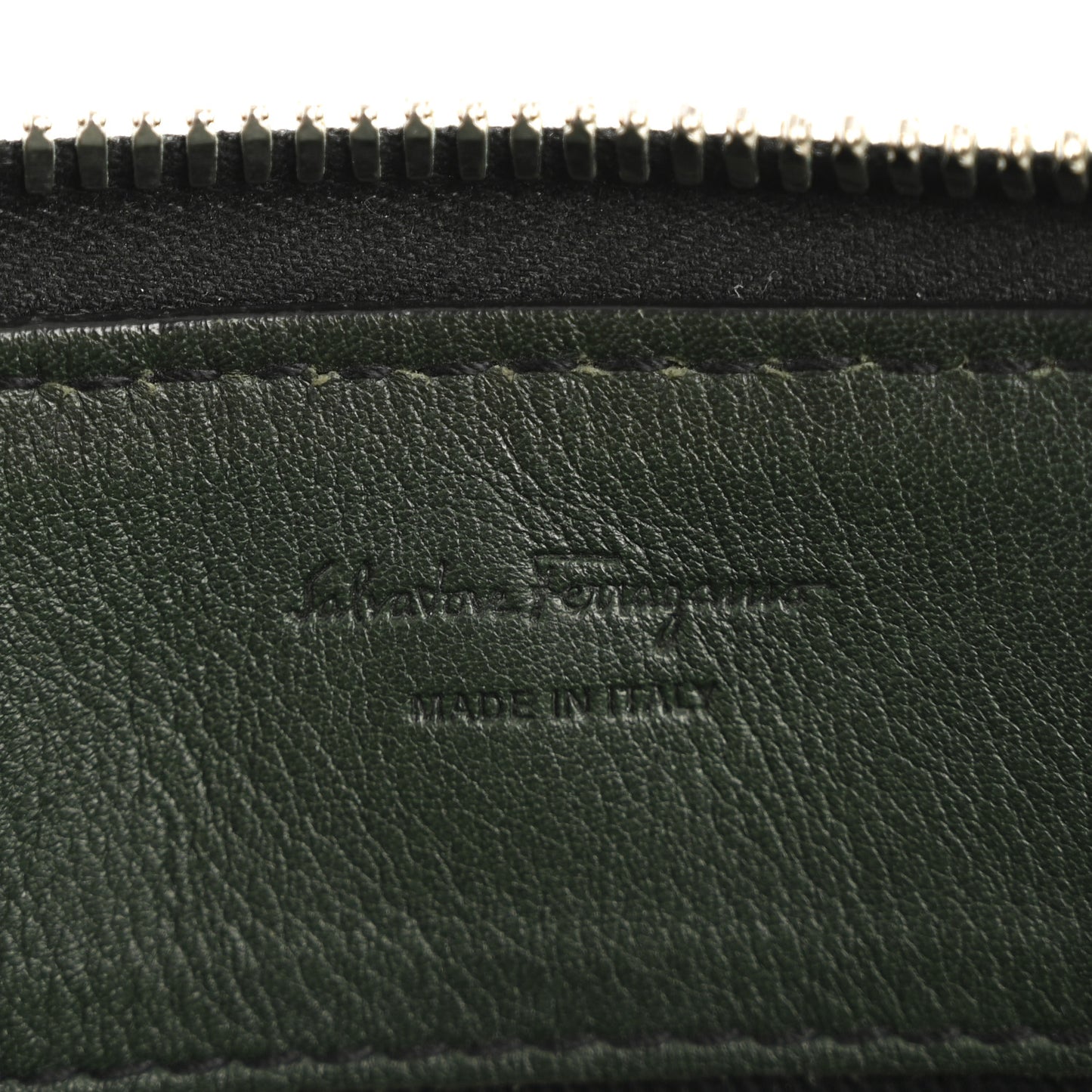 Calfskin Gancini Embossed Wristlet Clutch Dark Green
