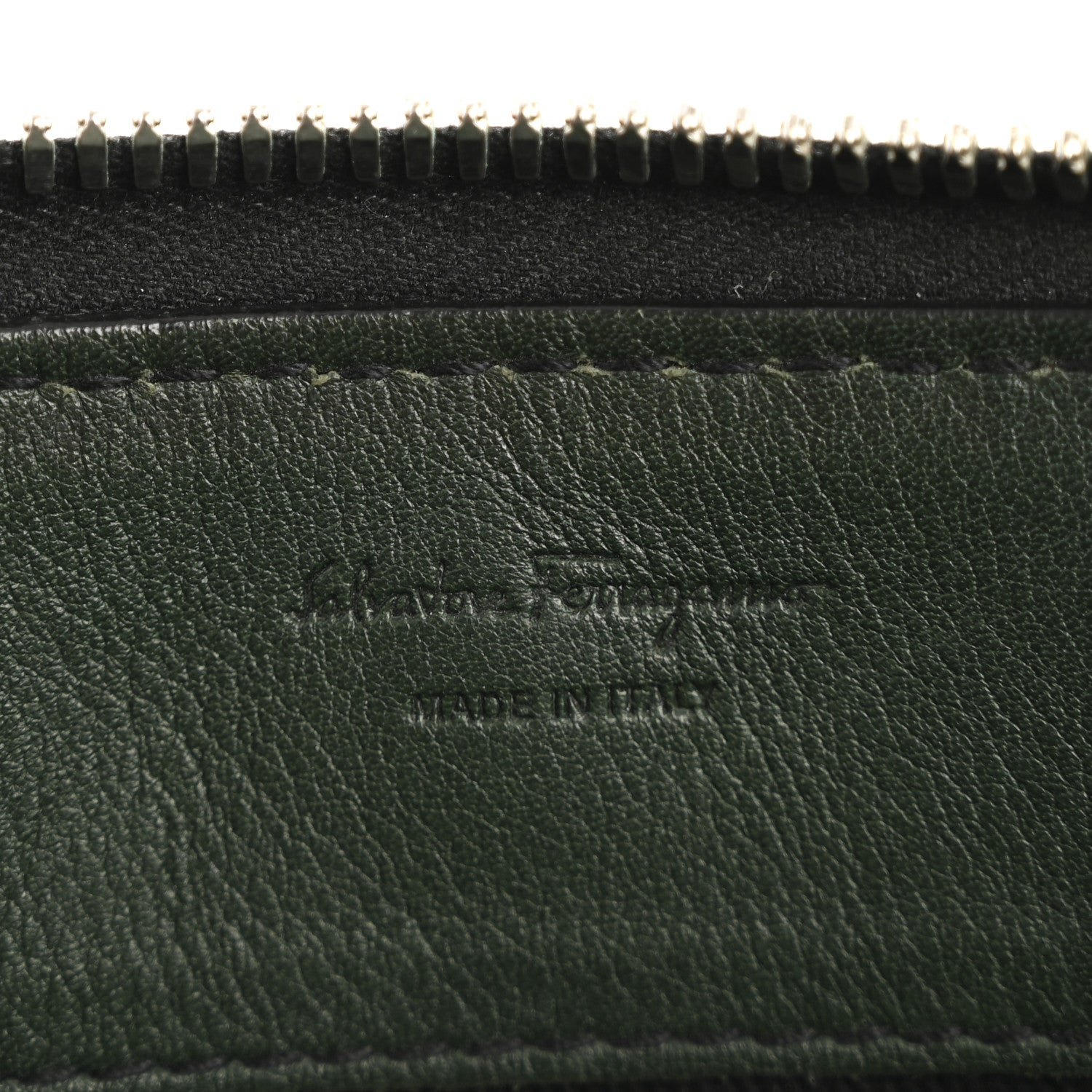 Salvatore Ferragamo Calfskin Gancini Embossed Wristlet Clutch Dark Green 6 of 13