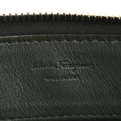 Salvatore Ferragamo Calfskin Gancini Embossed Wristlet Clutch Dark Green 6 of 13