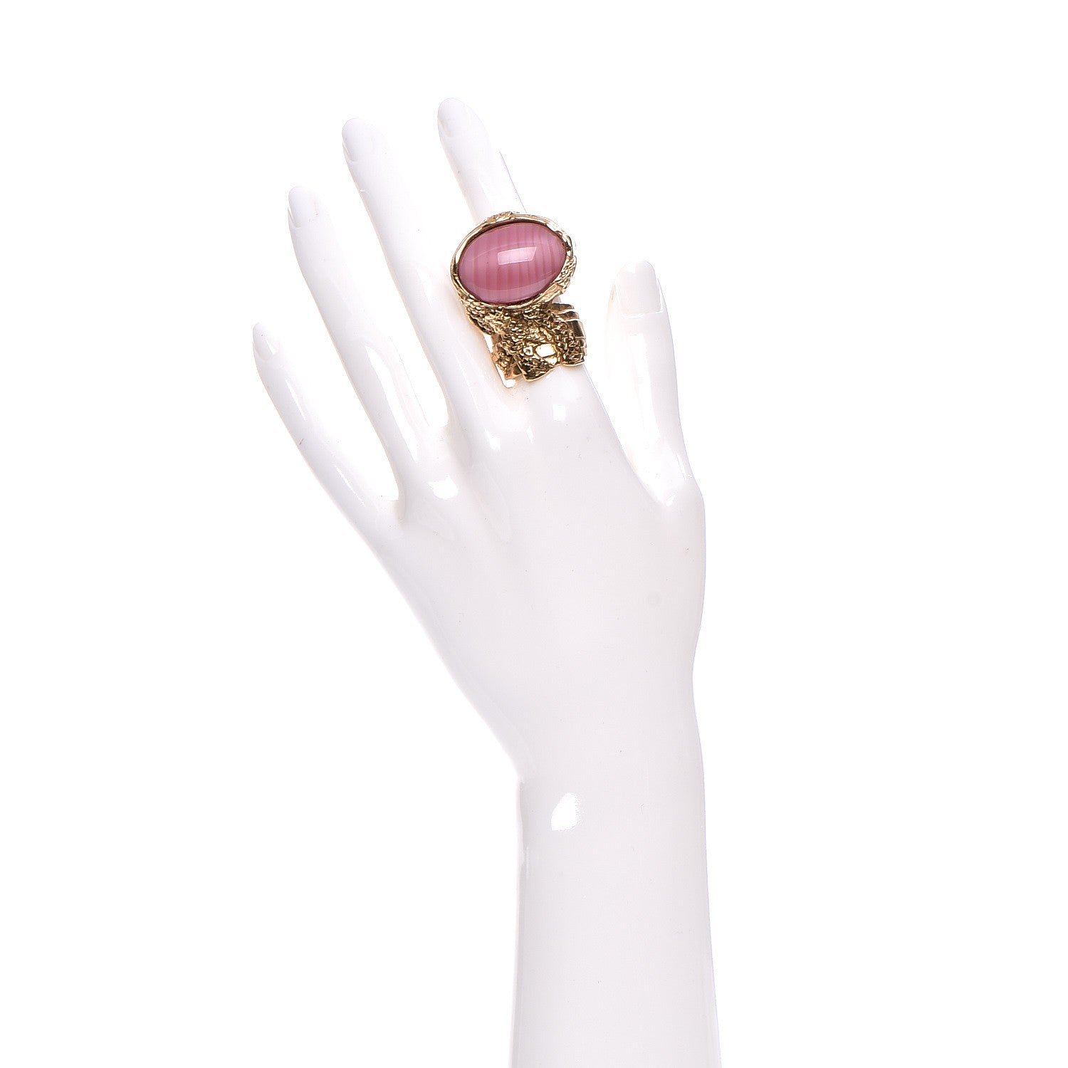 Saint Laurent Glass Cabochon Arty Ovale Ring 8 Gold Pink 2 of 4