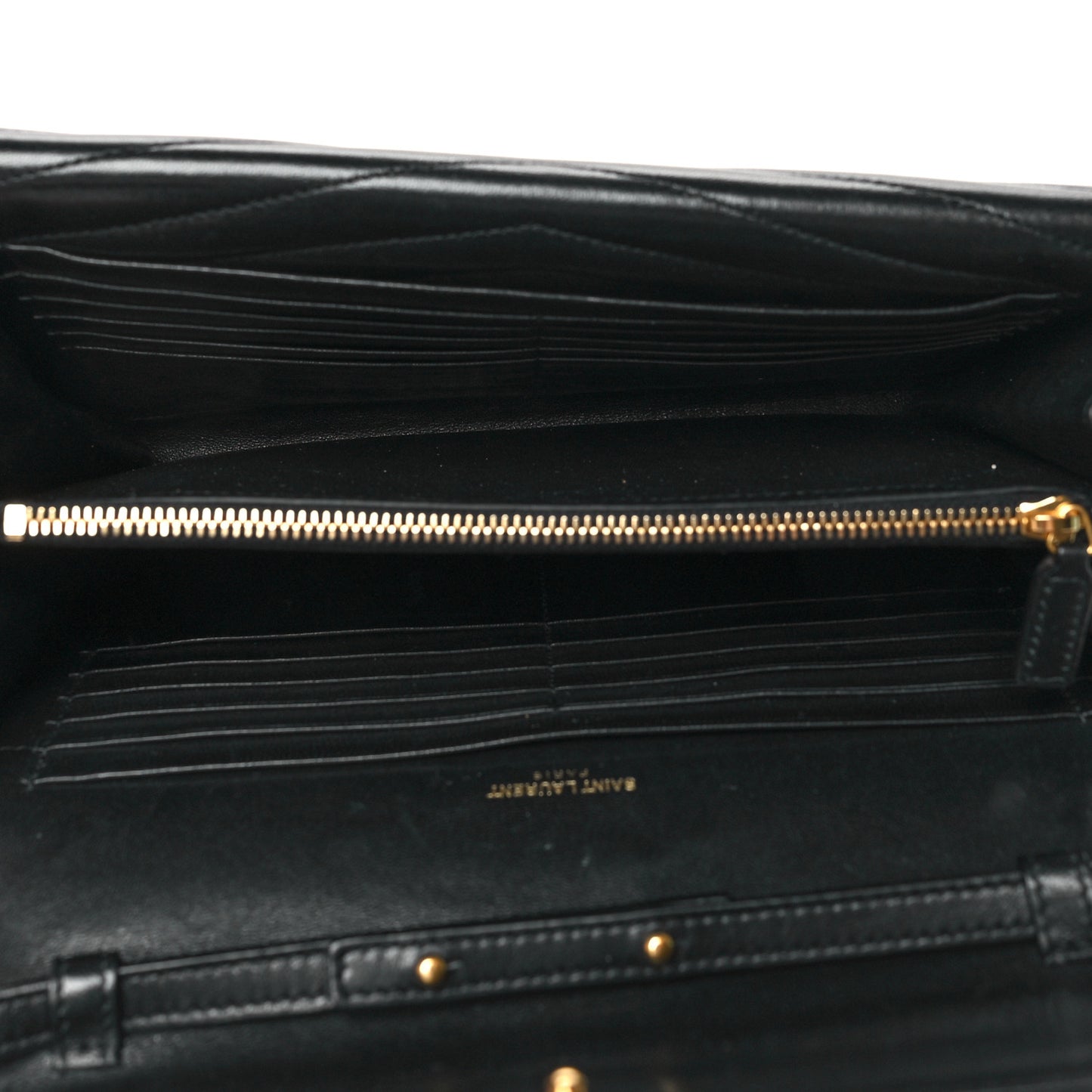 Lambskin Matelasse Chevron Monogram Sulpice Chain Wallet Black