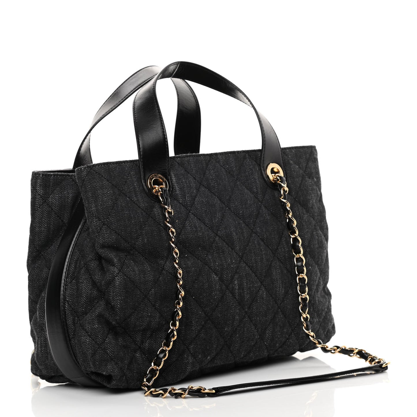 Denim Calfskin Quilted Tote Black