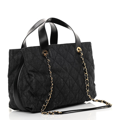 Chanel Denim Calfskin Quilted Tote Black 3 of 10
