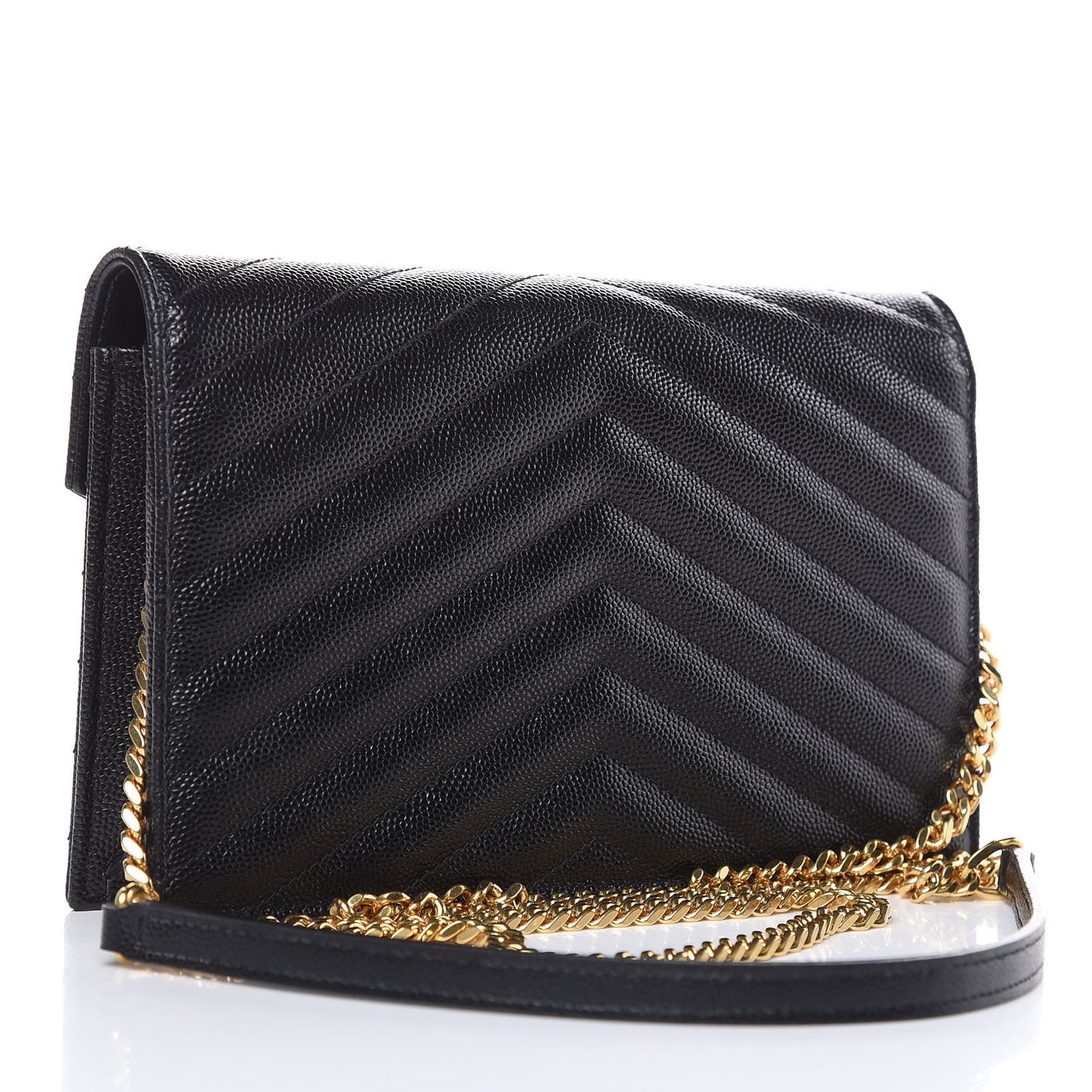 Grain De Poudre Matelasse Chevron Monogram Envelope Chain Wallet Black