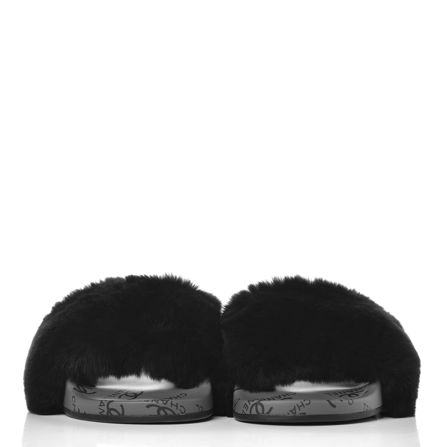 Chanel Orylag Fur Flat Sandals 35 Dark Grey 2 of 9