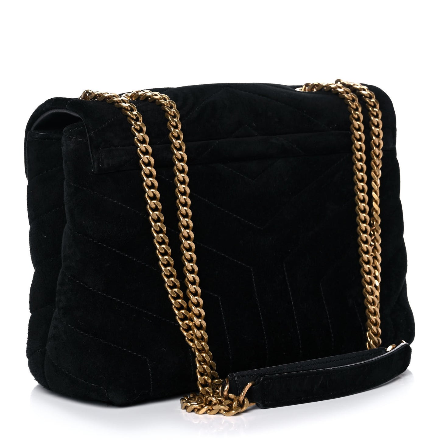 Velvet Y Quilted Monogram Small Loulou Chain Satchel Black