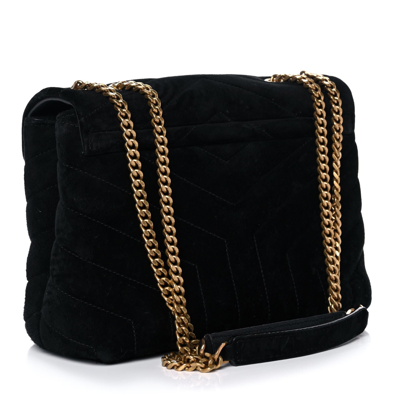 Saint Laurent Velvet Y Quilted Monogram Small Loulou Chain Satchel Black 3 of 13