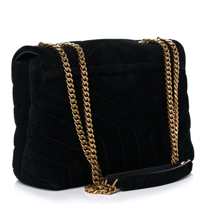 Saint Laurent Velvet Y Quilted Monogram Small Loulou Chain Satchel Black 3 of 13