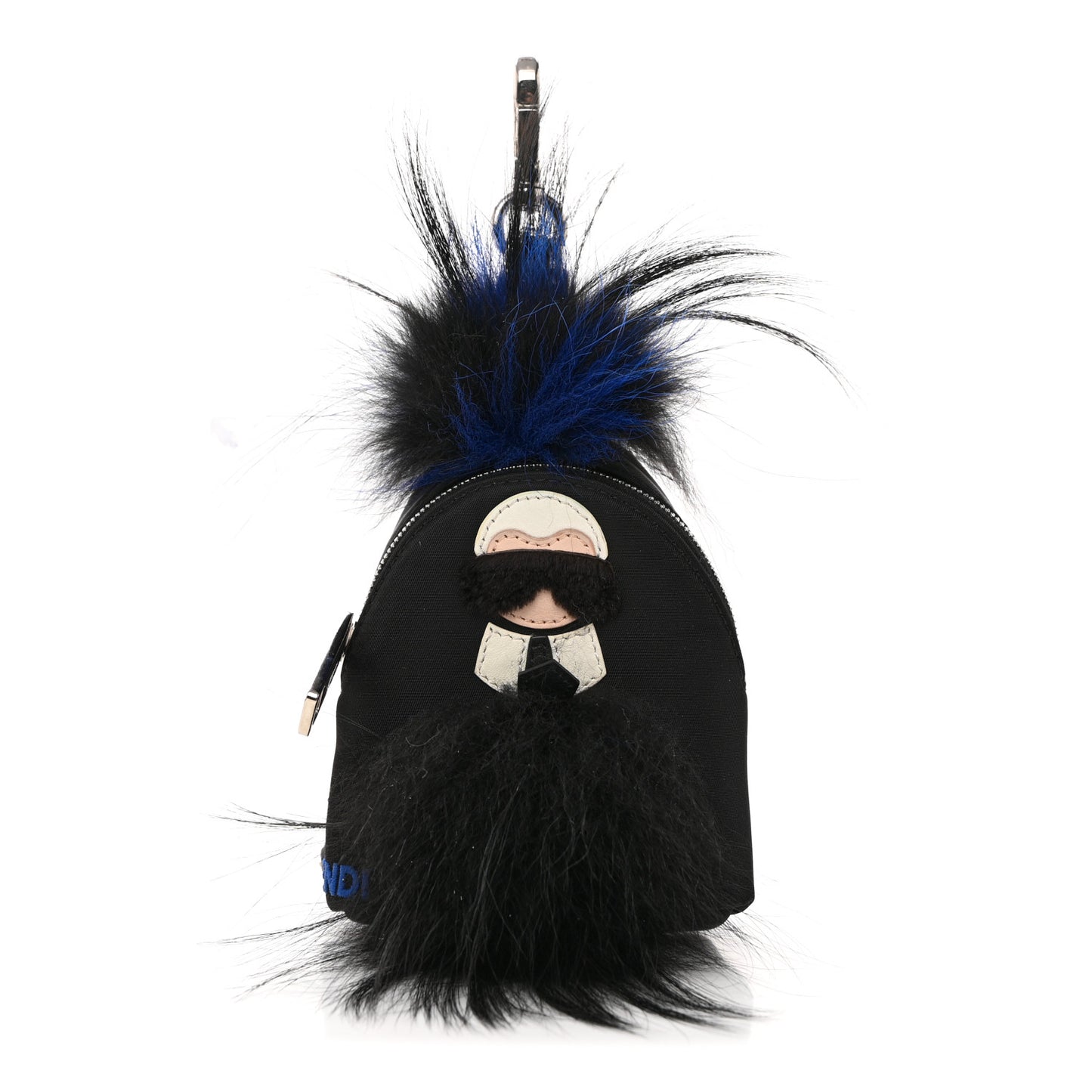 Tech Twill Calfskin Fox Mink Goat Fur Karlito Backpack Charm Black Multicolor