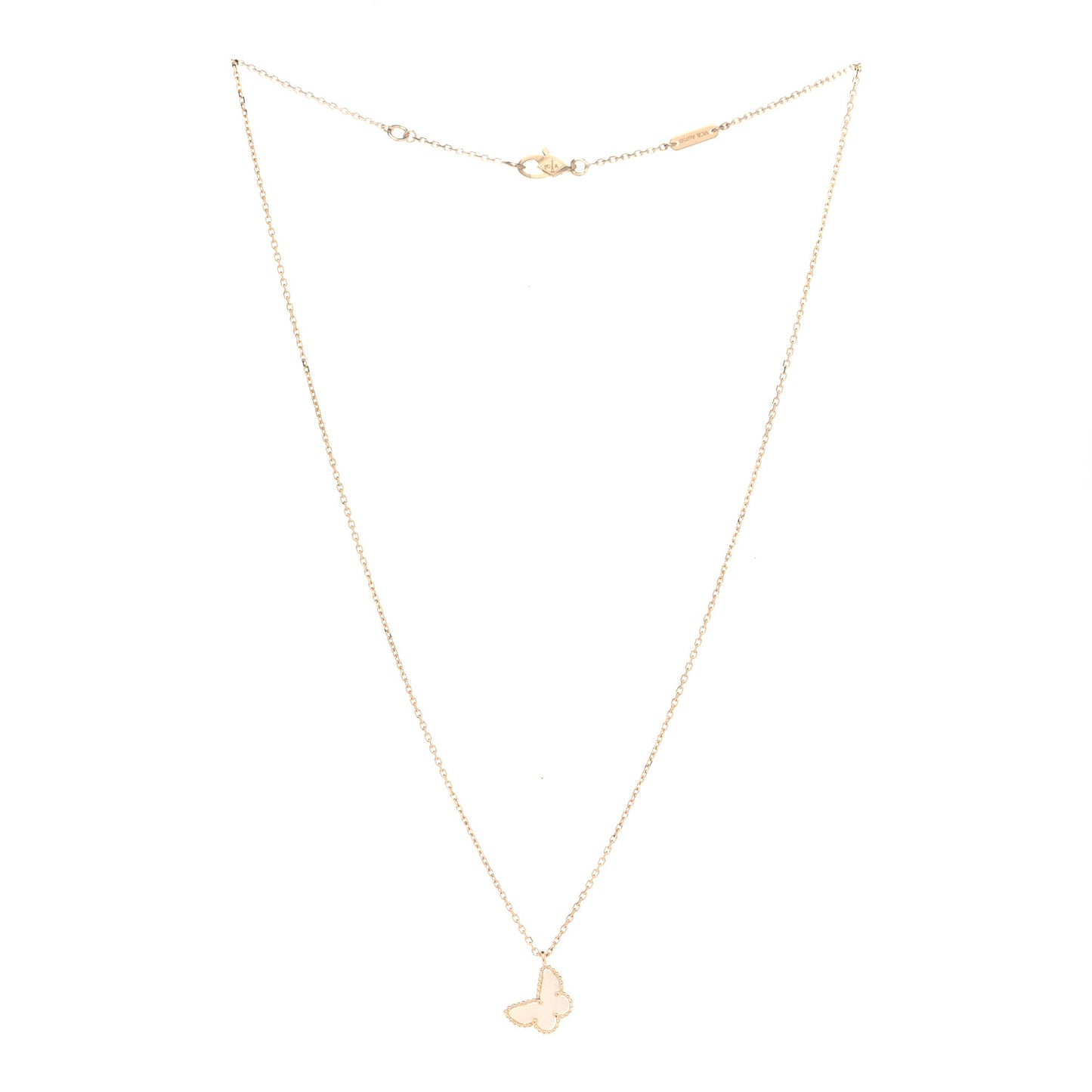 18K Yellow Gold Mother of Pearl Sweet Alhambra Butterfly Pendant Necklace