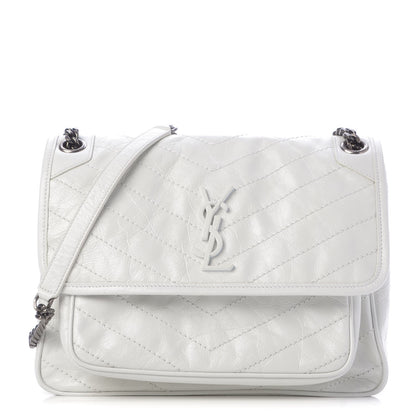Saint Laurent Crinkled Calfskin Matelasse Monogram Medium Niki Chain Satchel Dirty White 1 of 11