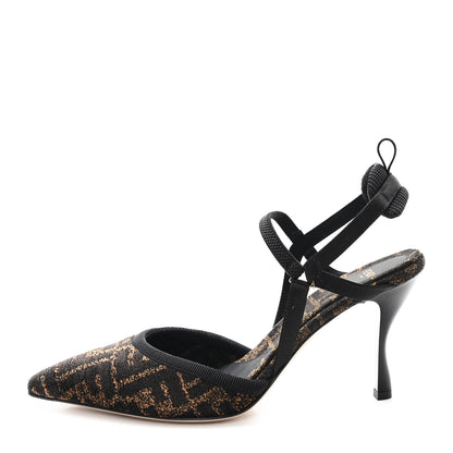 Fendi Fabric Jacquard FF Colibri Lite 85mm Slingback Pumps 40 Tobacco Black 1 of 9