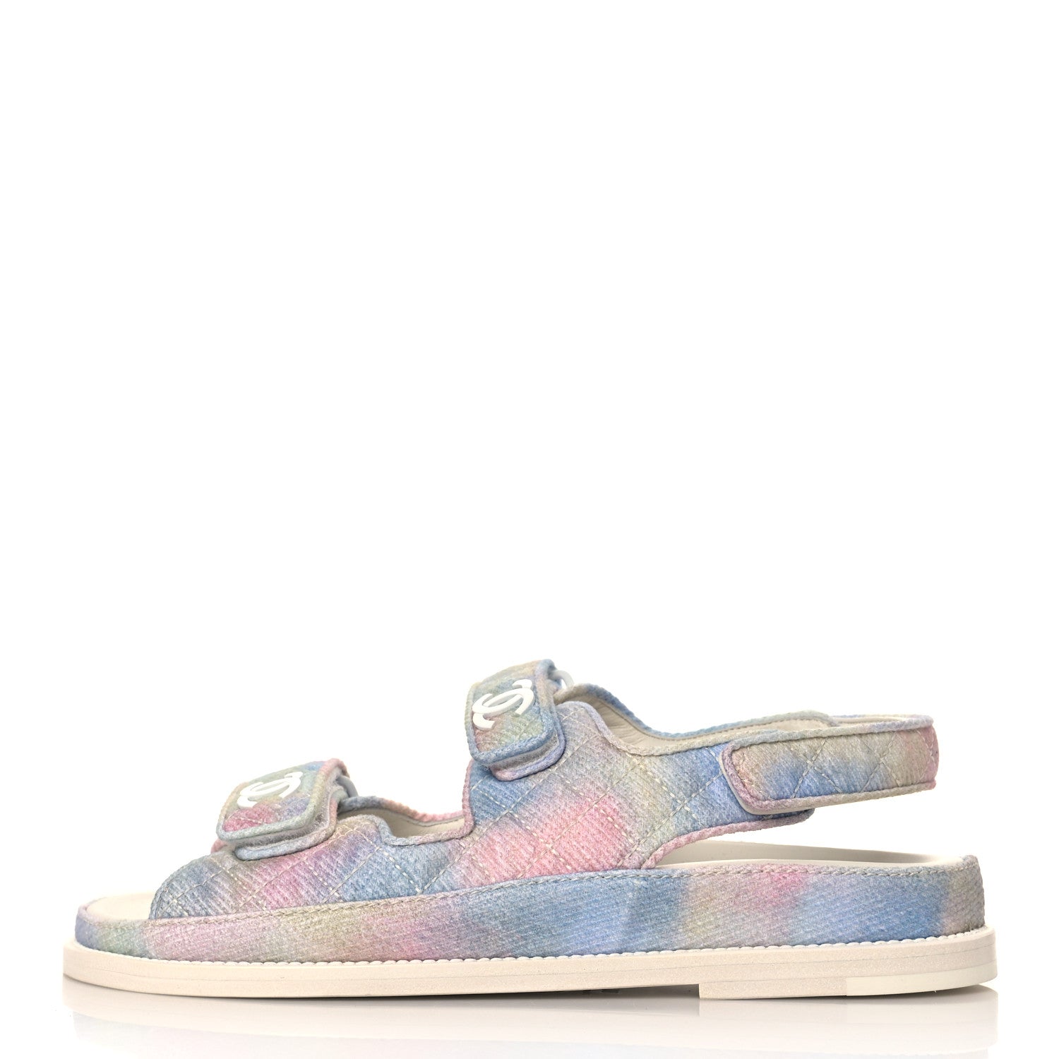 Chanel Printed Fabric Quilted Dad Sandals 39 Green Pink Blue 1 of 8