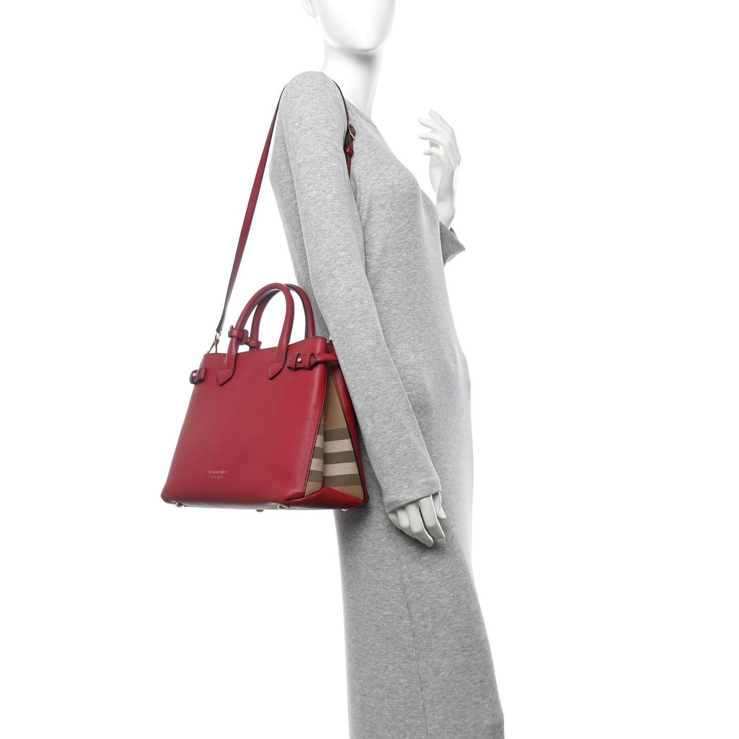 Derby Calfskin House Check Medium Banner Tote Russet Red