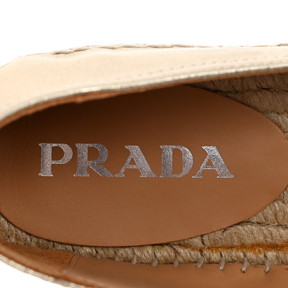 Prada Metallic Nappa Embroidered Logo 20mm Espadrilles 37 Platino 8 of 10