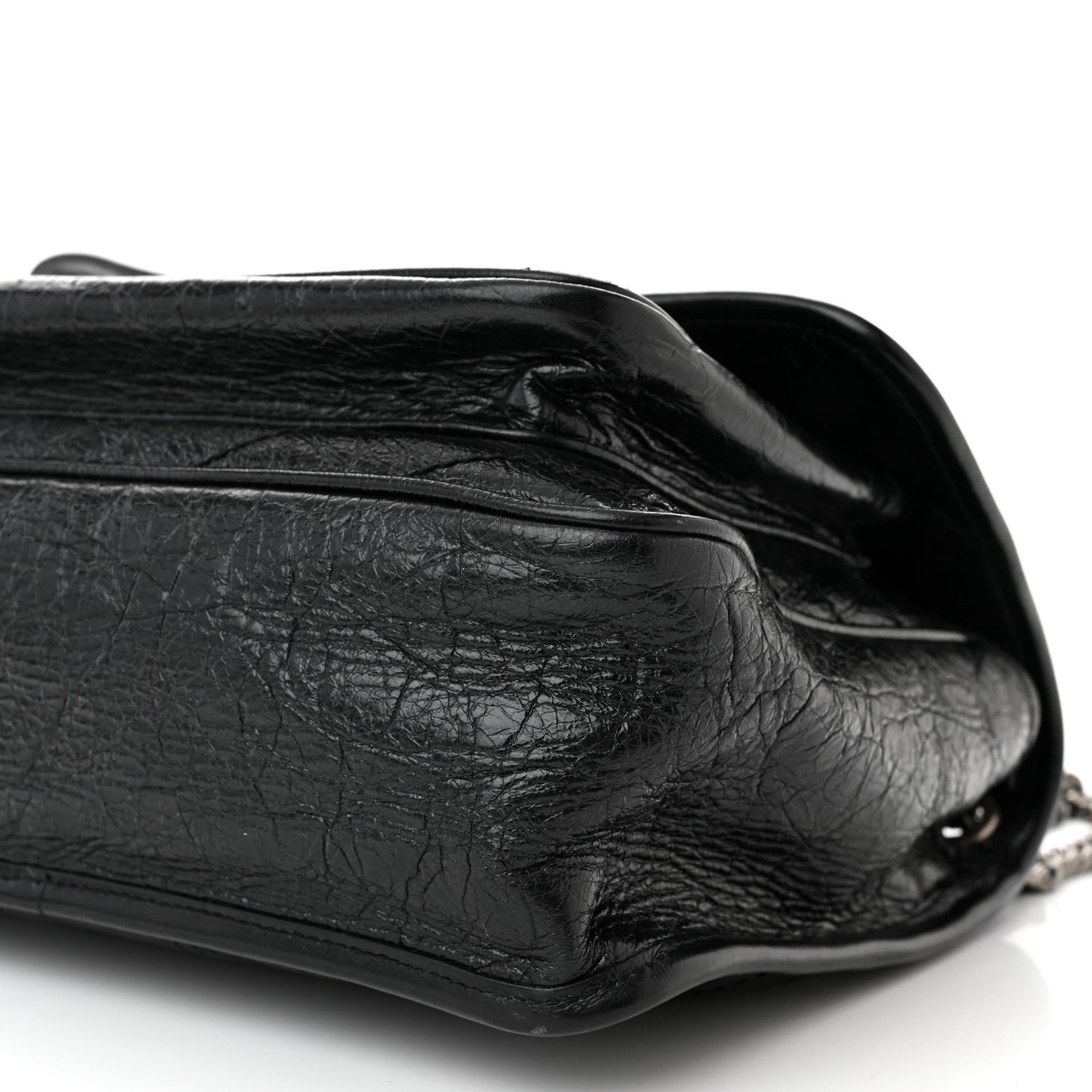 Crinkled Calfskin Matelasse Monogram Medium Niki Chain Satchel Black
