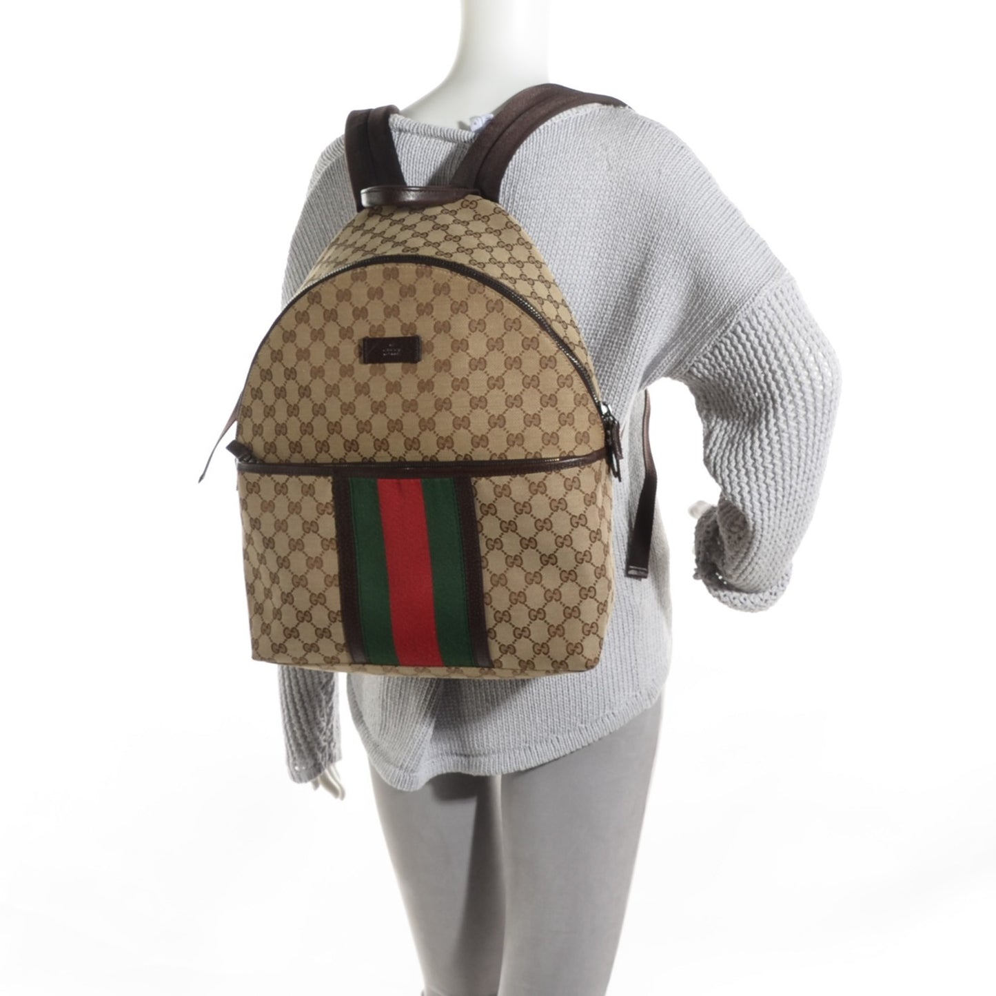GG Monogram Web Medium Classic Backpack Brown