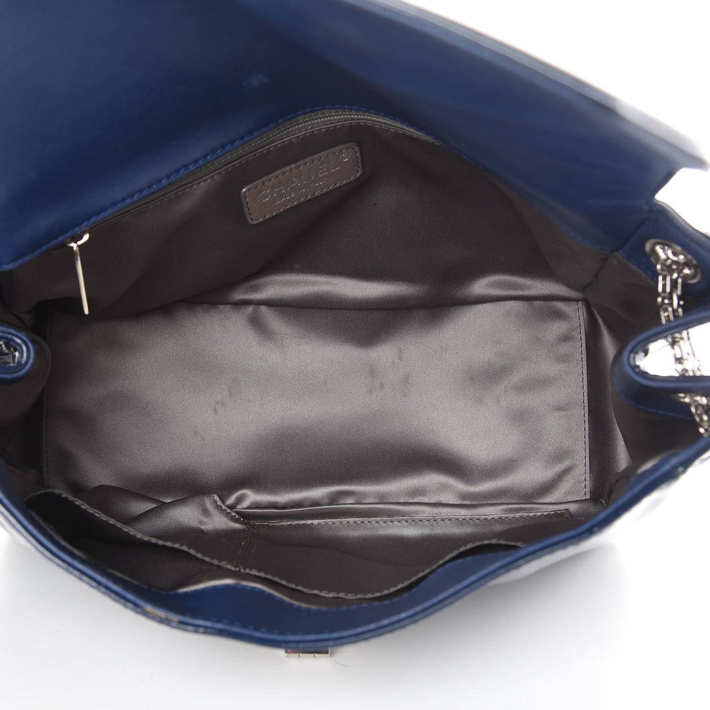 Patent Calfskin Mademoiselle Lock Bijoux Chain Flap Blue