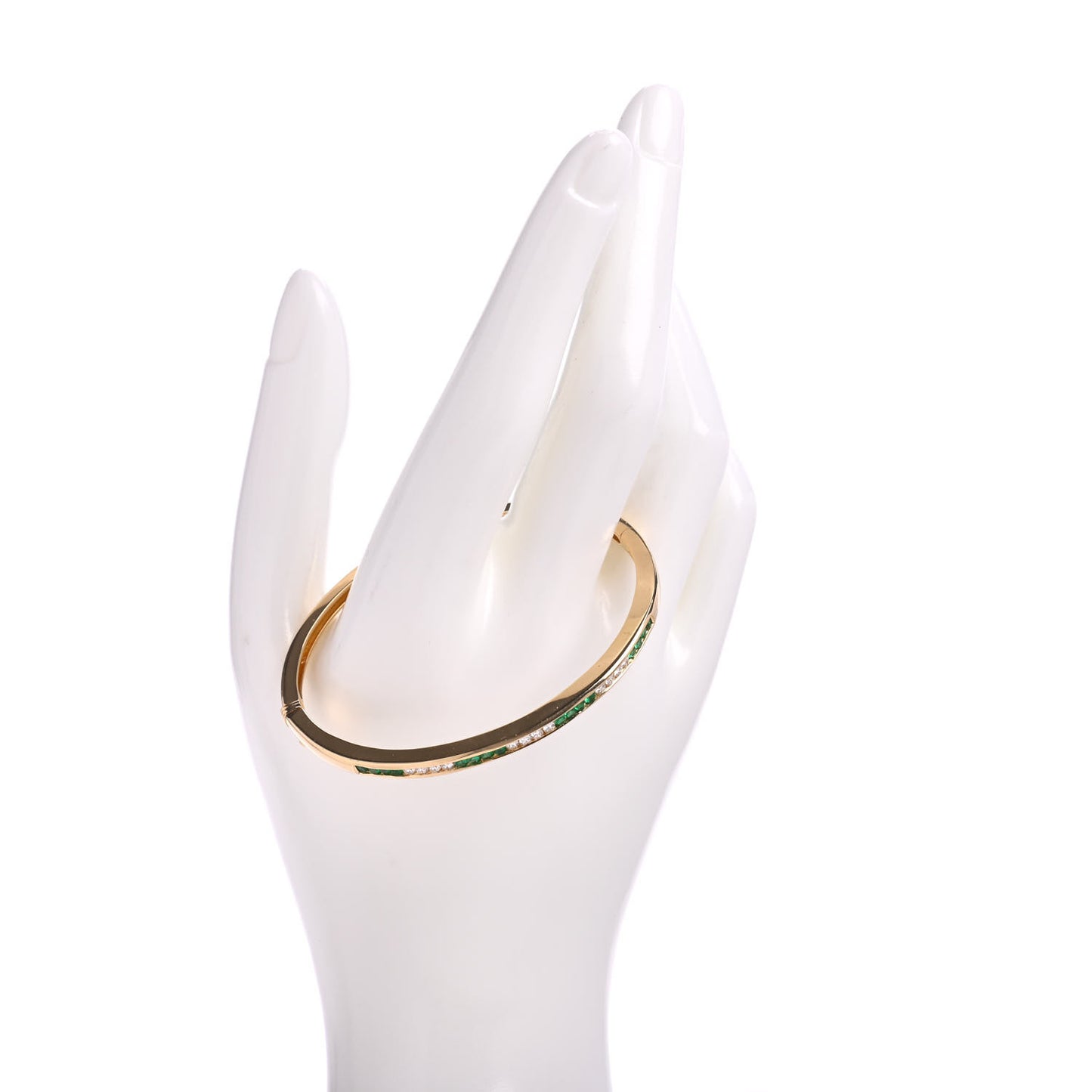 18K Yellow Gold Diamond Emerald Bangle Bracelet