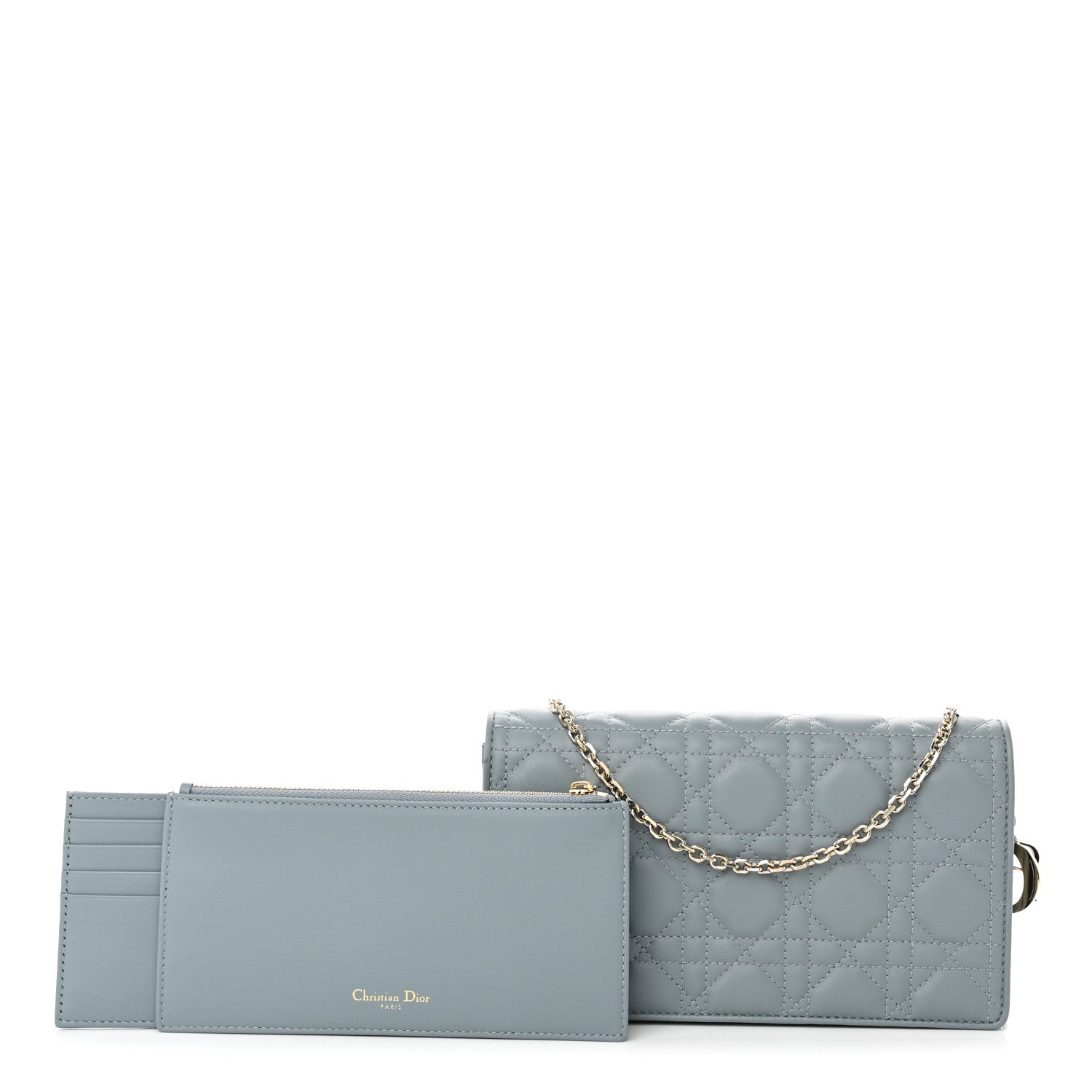Christian Dior Lambskin Cannage Lady Dior Chain Wallet Cloud Blue 1 of 10