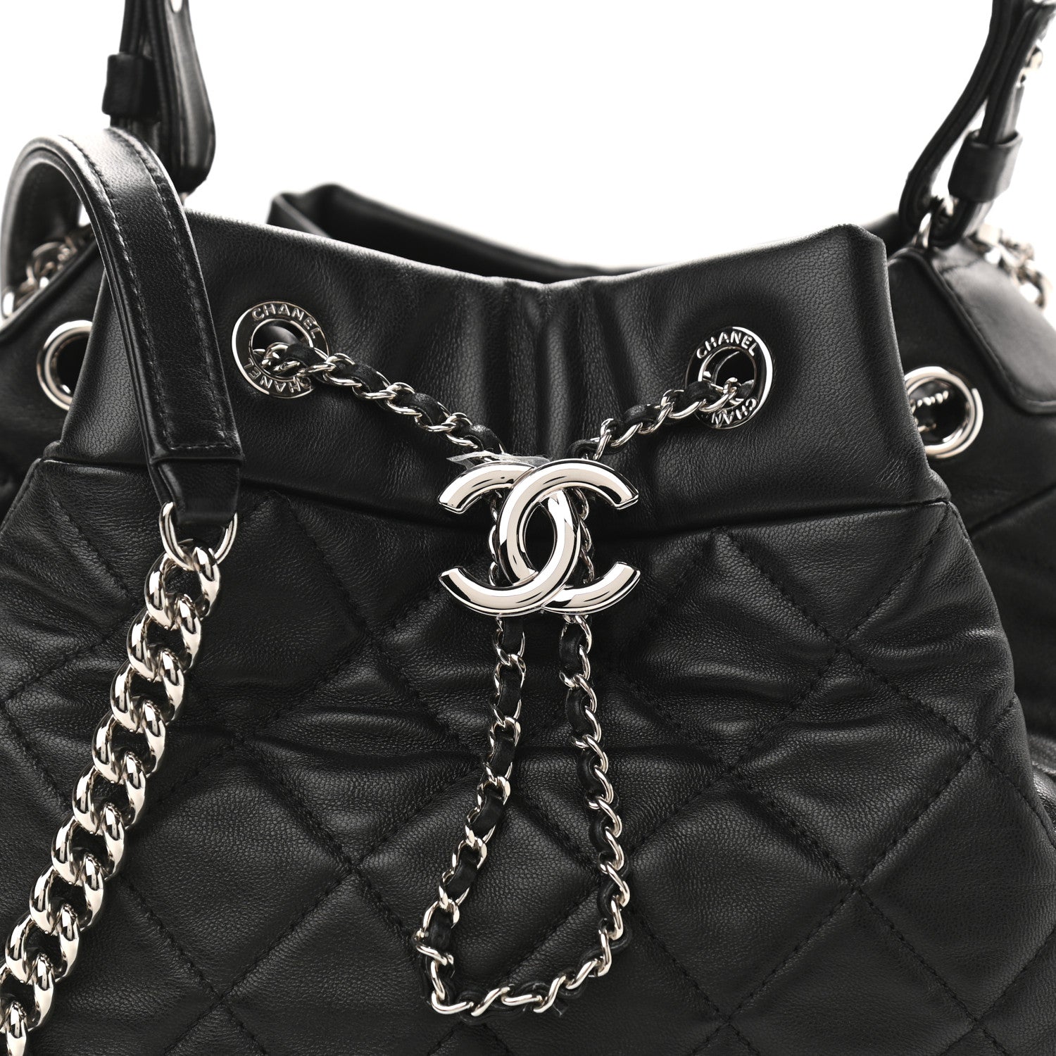Chanel Lambskin Quilted CC Chain Drawstring Tote Black 10 of 10