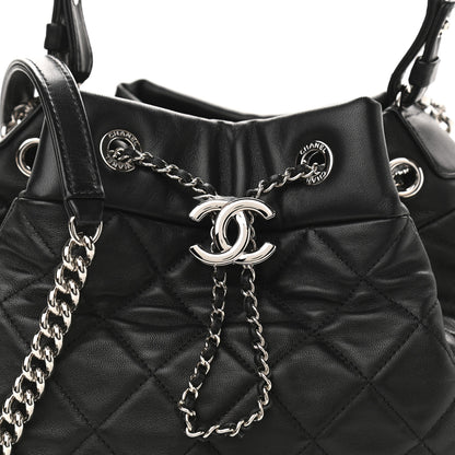Chanel Lambskin Quilted CC Chain Drawstring Tote Black 10 of 10