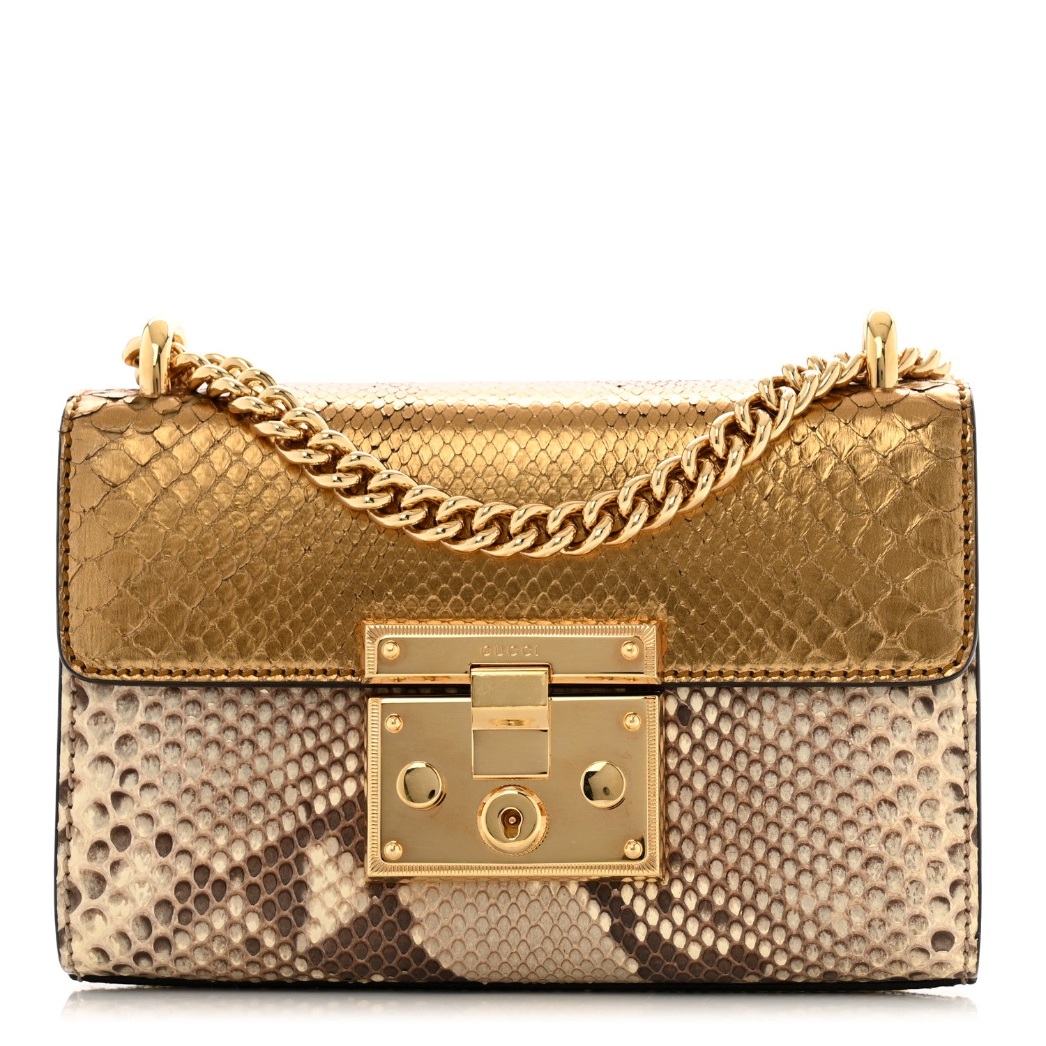 Gucci Snakeskin Small Padlock Shoulder Bag Gold Beige Pink 1 of 13