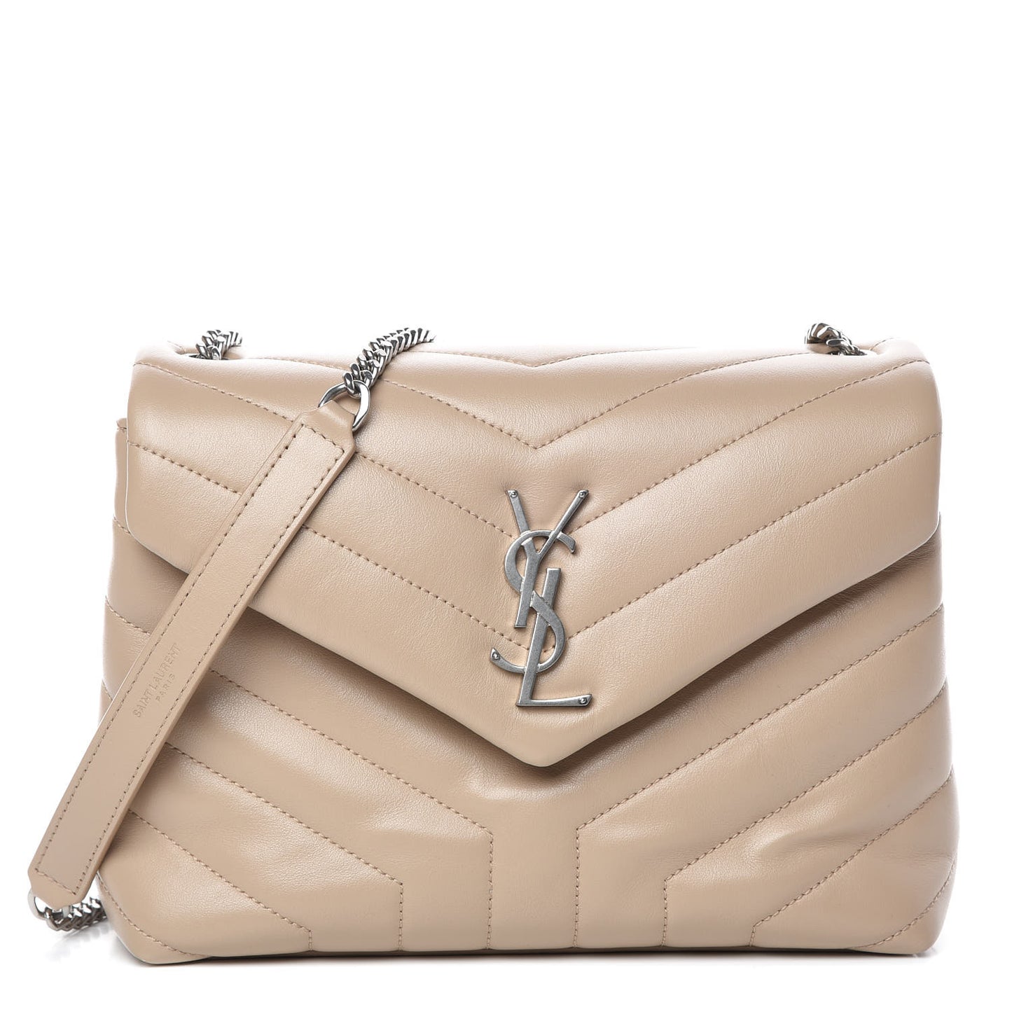 Calfskin Y Quilted Monogram Small Loulou Chain Satchel Dark Beige
