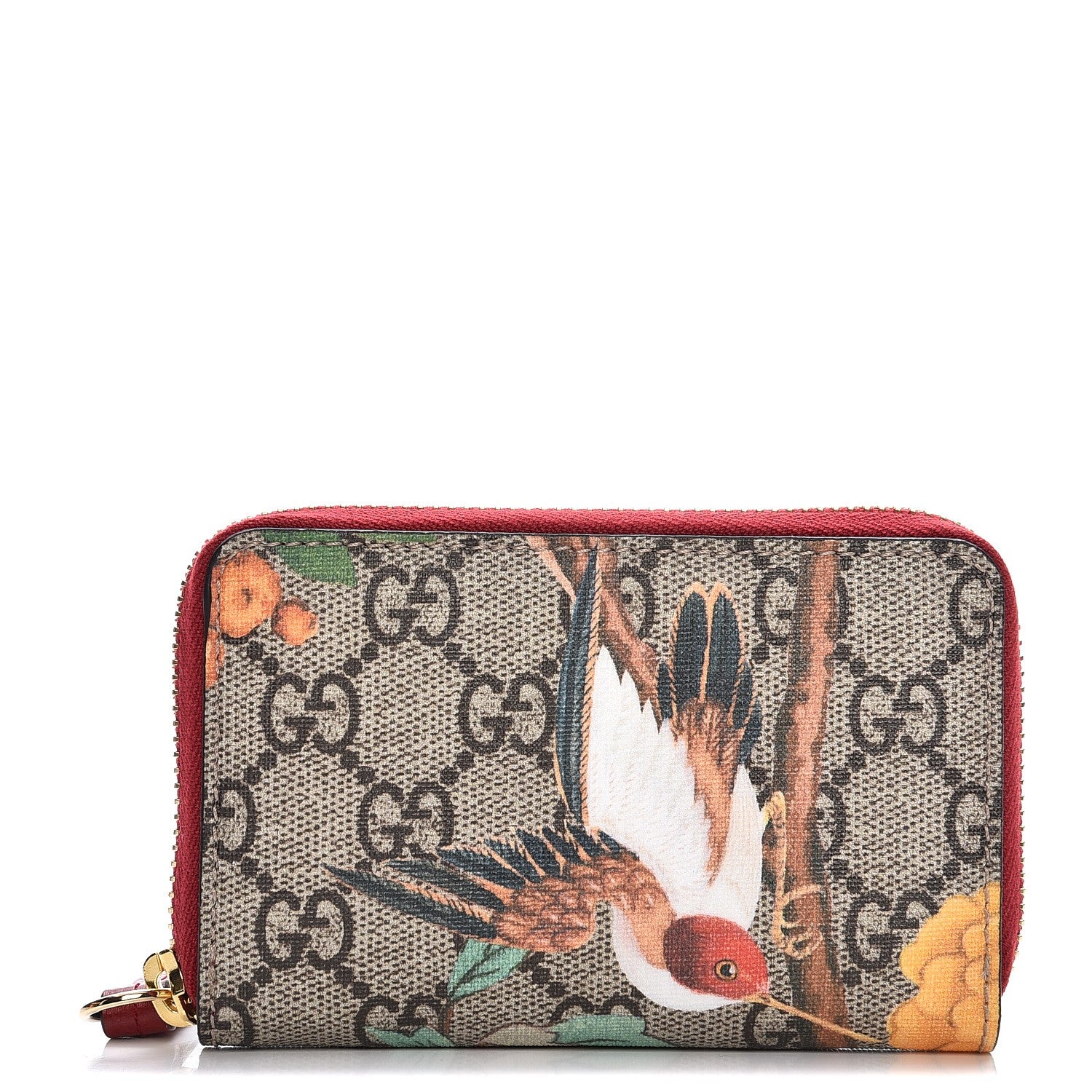 Gucci GG Supreme Monogram Tian Zip Around Card Case Wallet Beige Multicolor Red 1 of 7