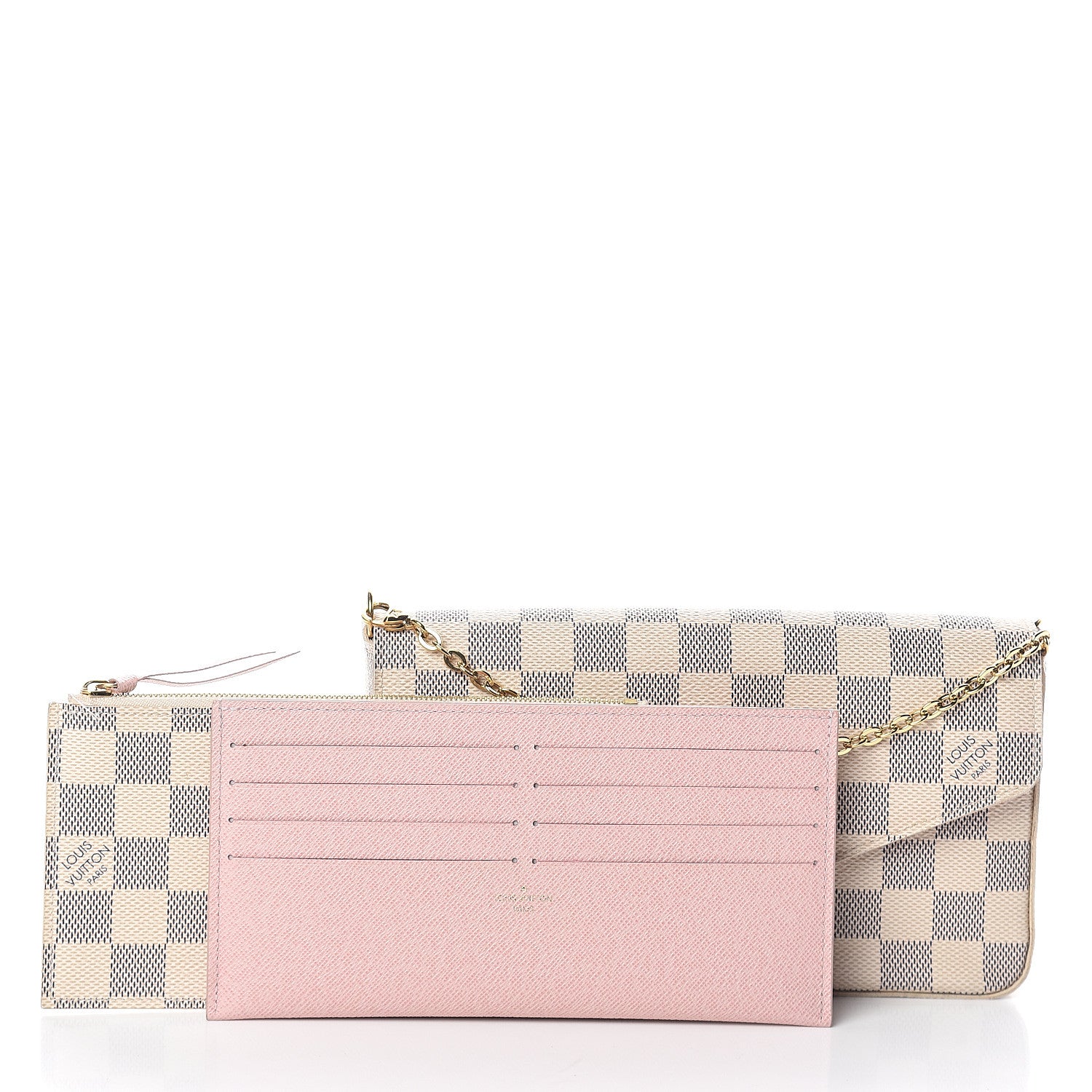 Louis Vuitton Damier Azur Pochette Felicie Chain Wallet Rose Ballerine 2 of 8