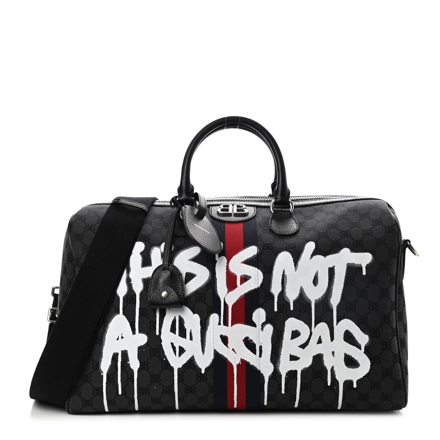 X BALENCIAGA BB Monogram Web Graffiti Medium Ophidia Carry-On Duffle Bag Black