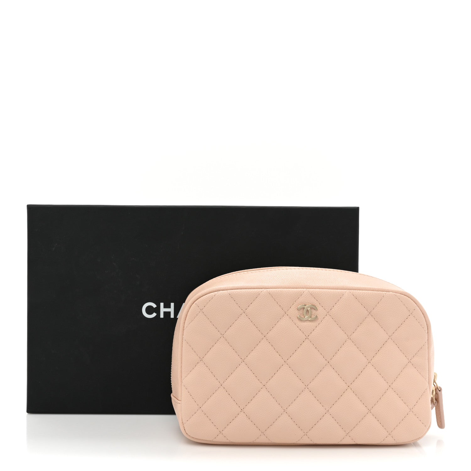 Chanel Caviar Quilted Medium Curvy Pouch Cosmetic Case Beige 10 of 10