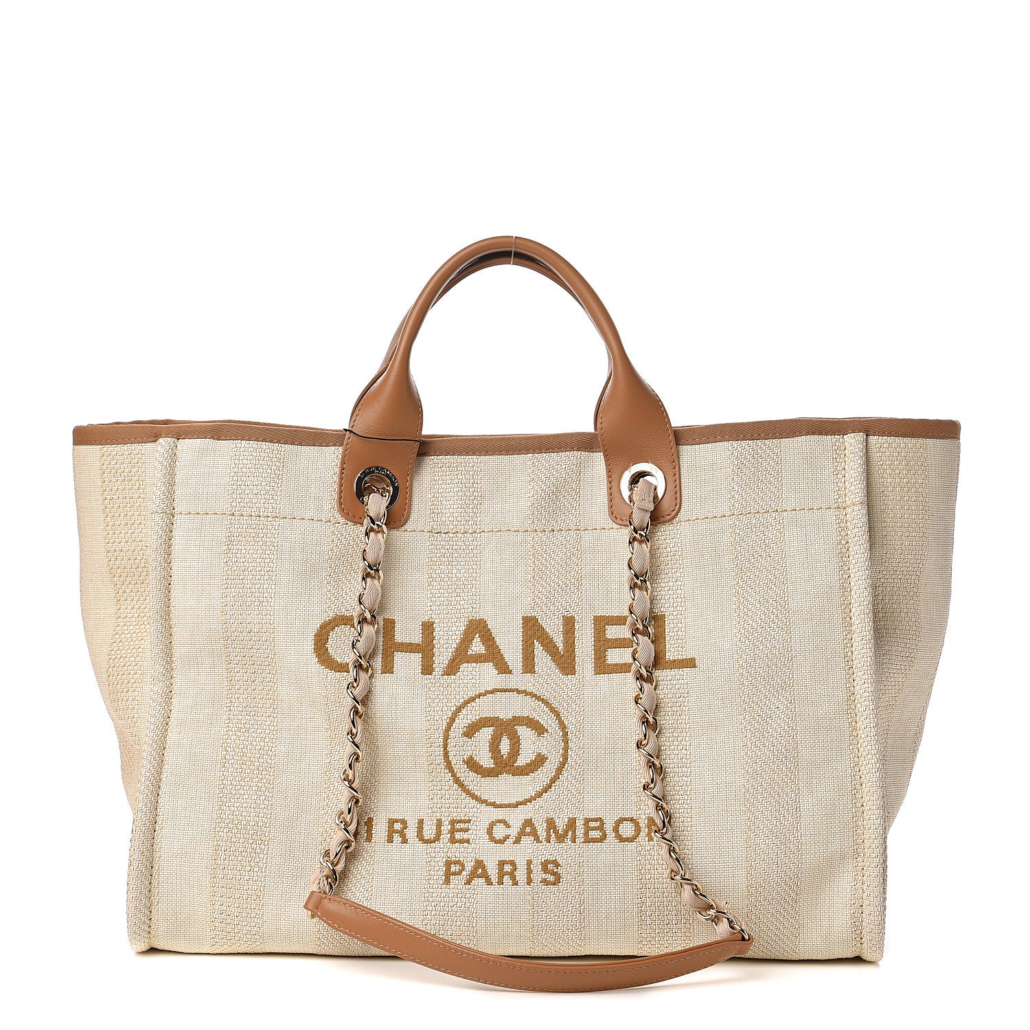 Chanel Straw Raffia Calfskin Striped Medium Deauville Tote Beige 1 of 9