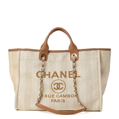 Chanel Straw Raffia Calfskin Striped Medium Deauville Tote Beige 1 of 9