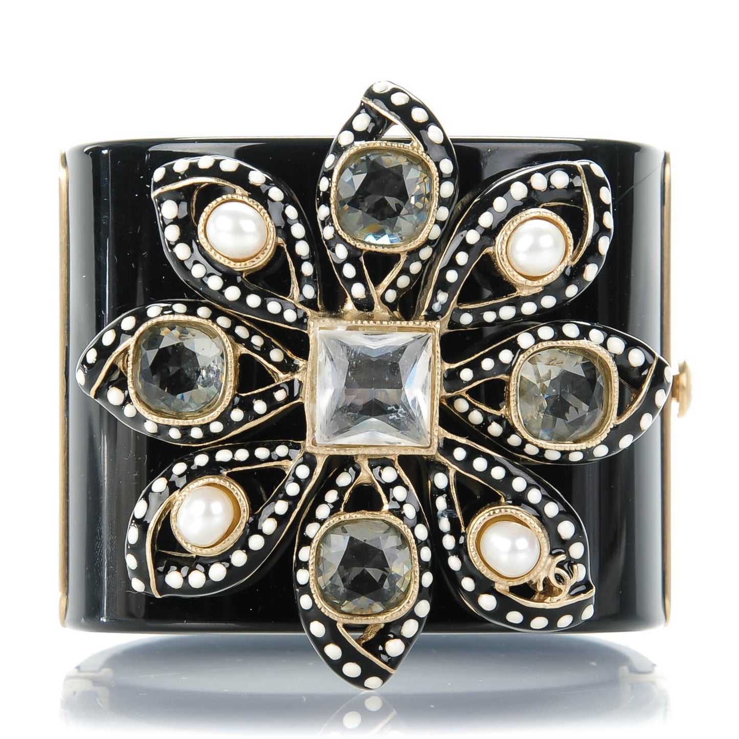 Resin Crystal Pearl Cuff Black