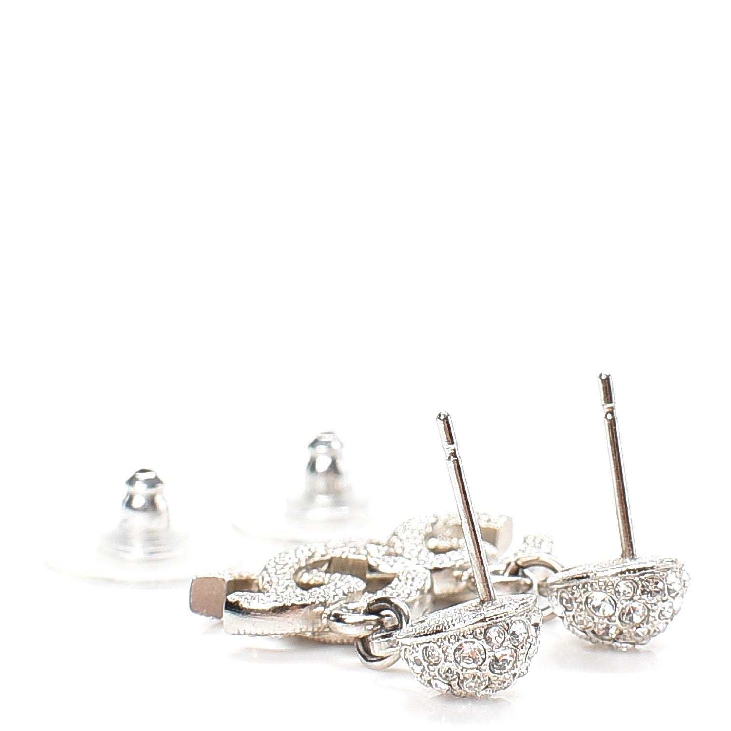Chanel Crystal CC Drop Earrings Silver 3 of 4
