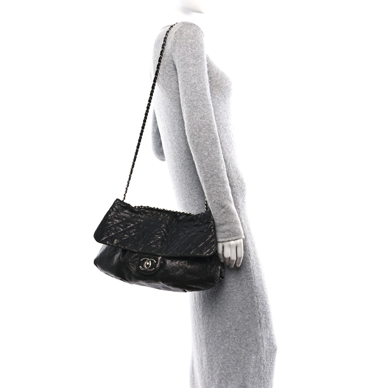 Chanel Crumpled Caviar Quilted Maxi Elastic Flap Black 2 of 10