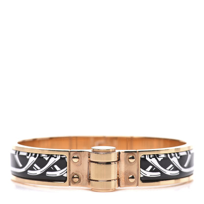 Hermes Enamel Printed Narrow Balades Equestres Positif Negatif Hinged Bracelet S Black 1 of 5