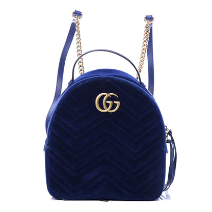 Gucci Velvet Matelasse GG Marmont Dome Backpack Cobalt Blue 1 of 9