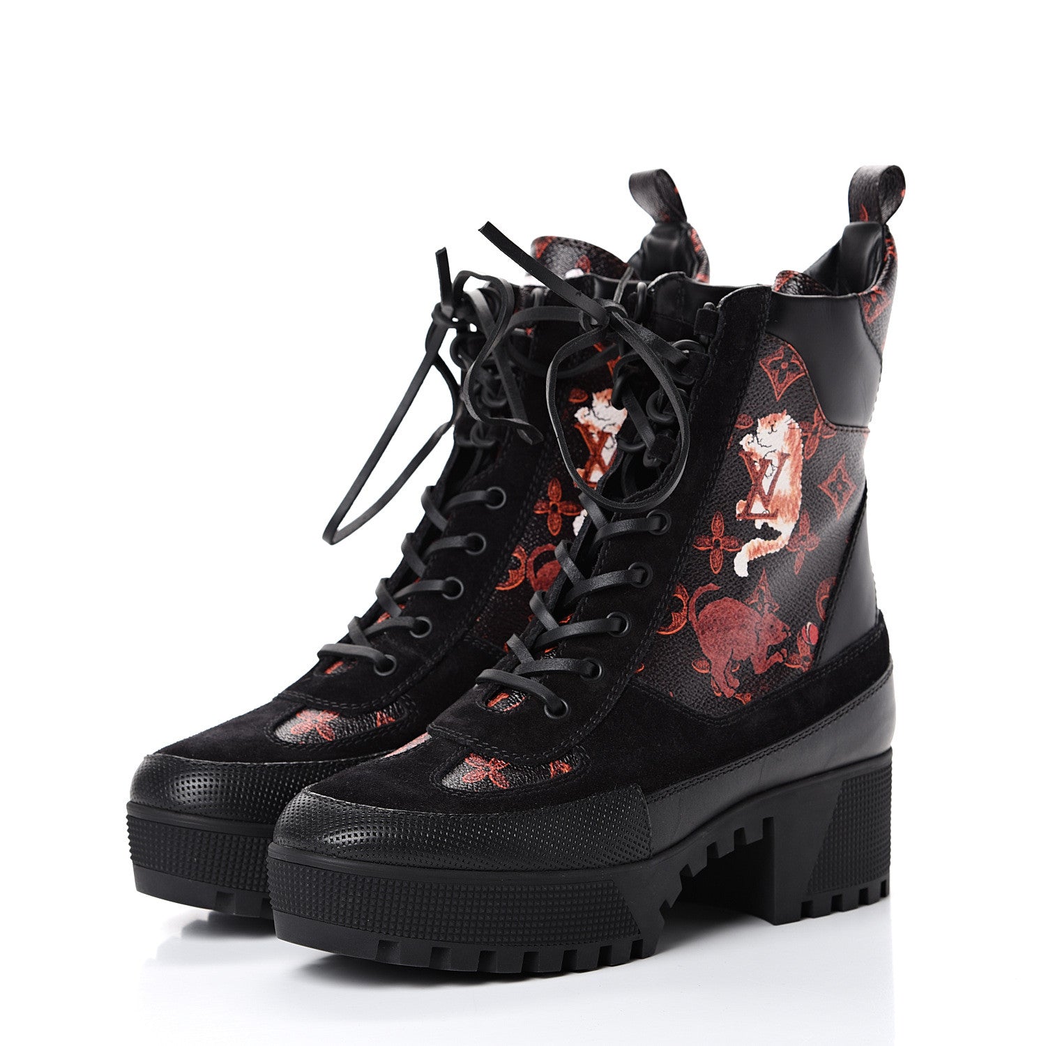 Louis Vuitton Suede Calfskin Catogram Laureate Platform Desert Boots 38.5 Black Marron 3 of 10