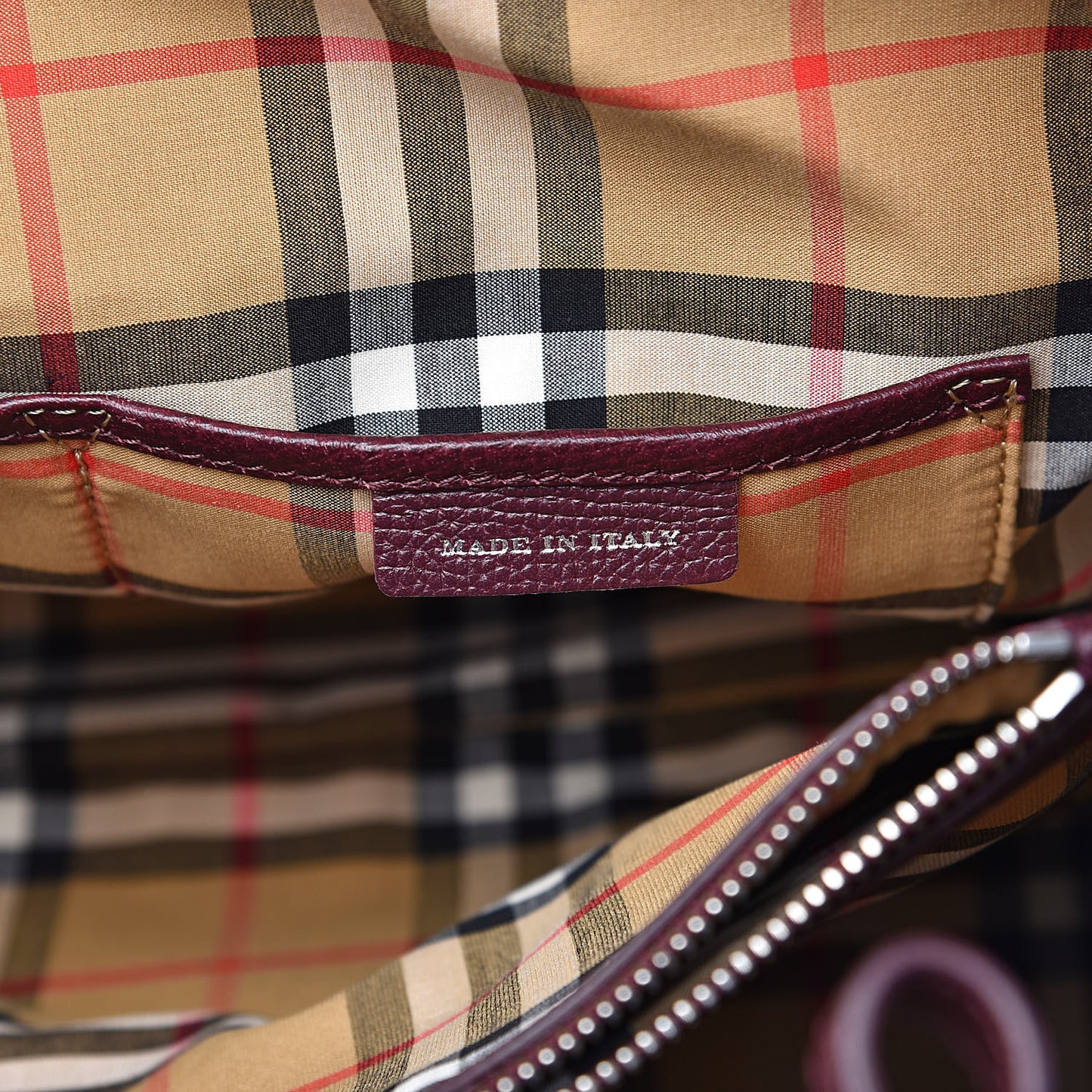 Derby Calfskin House Check Medium Banner Tote Burgundy