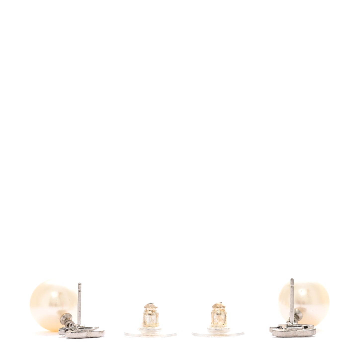 Crystal Pearl CC Drop Earrings Silver Pearly White