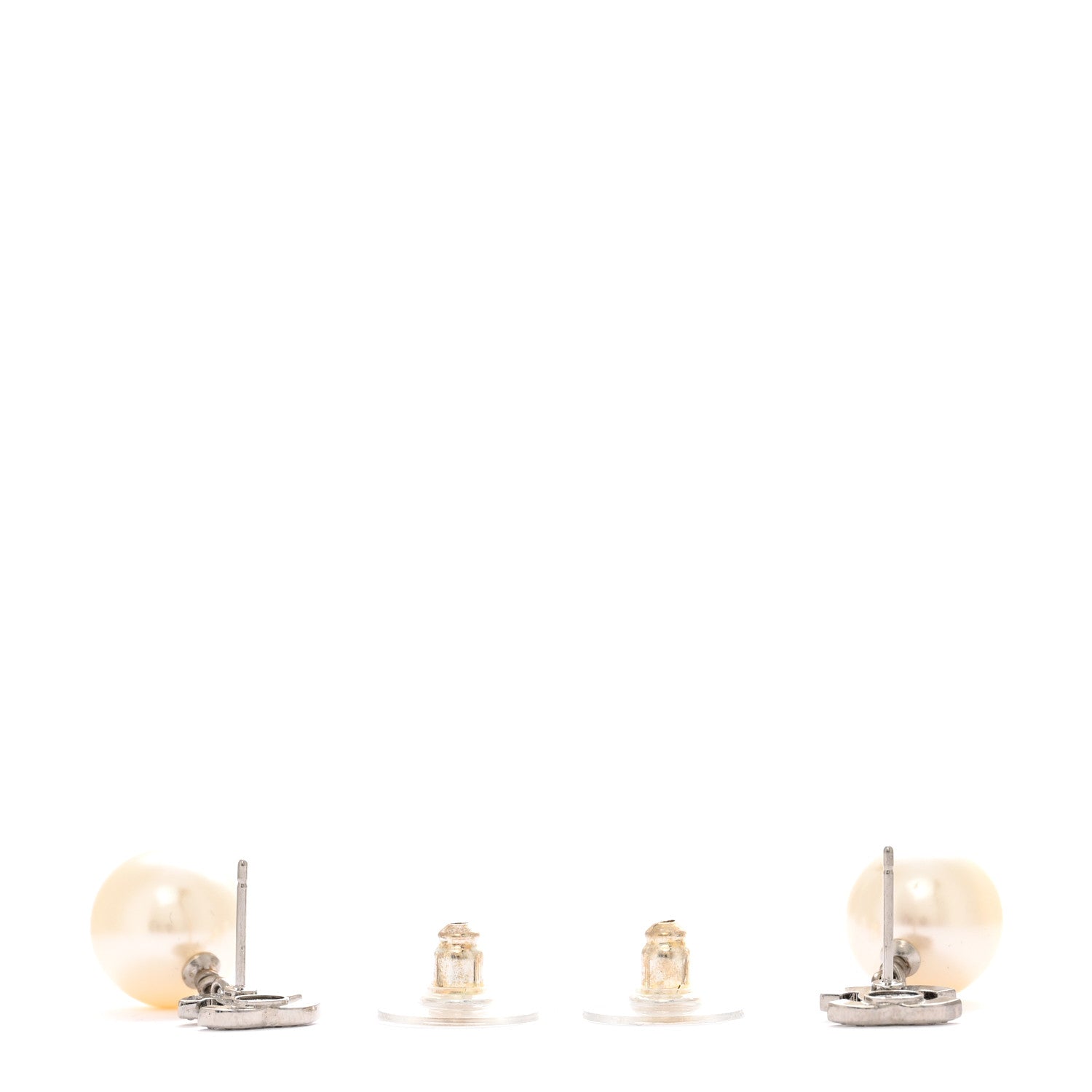 Chanel Crystal Pearl CC Drop Earrings Silver Pearly White 3 of 5