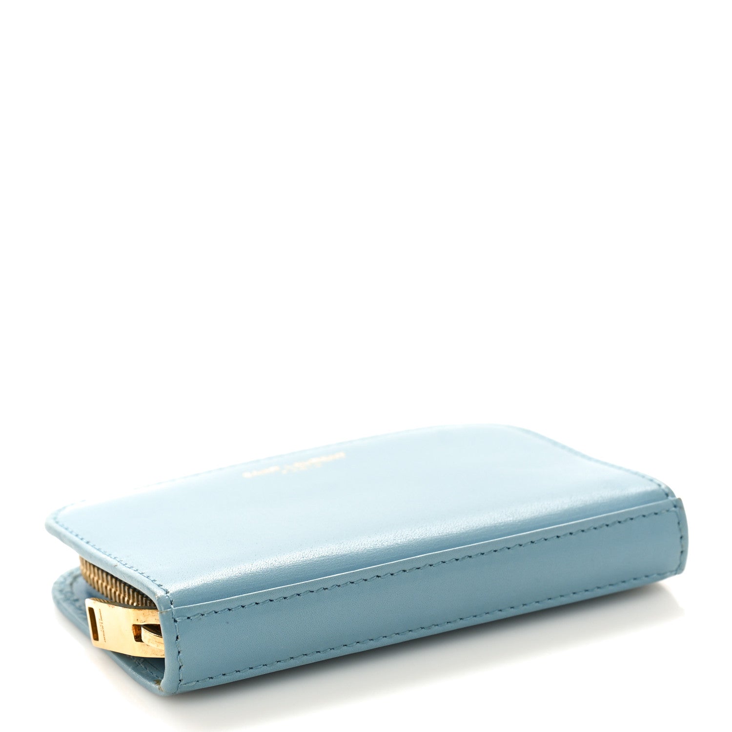 Saint Laurent Grained Calfskin Rive Gauche Compact Zip Around Wallet Blue 4 of 11
