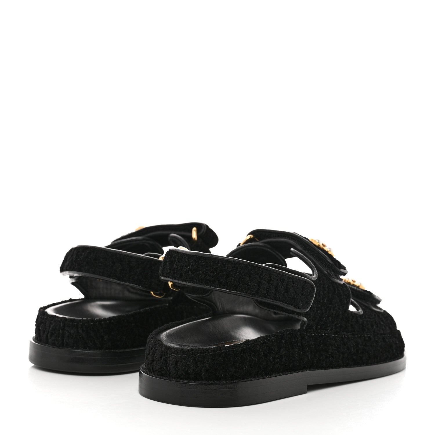 Chanel Tweed Velcro Dad Sandals 35 Black 4 of 9