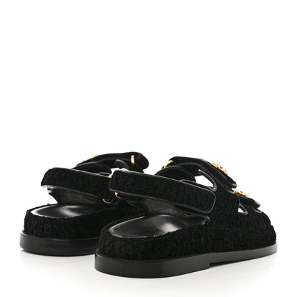 Chanel Tweed Velcro Dad Sandals 35 Black 4 of 9