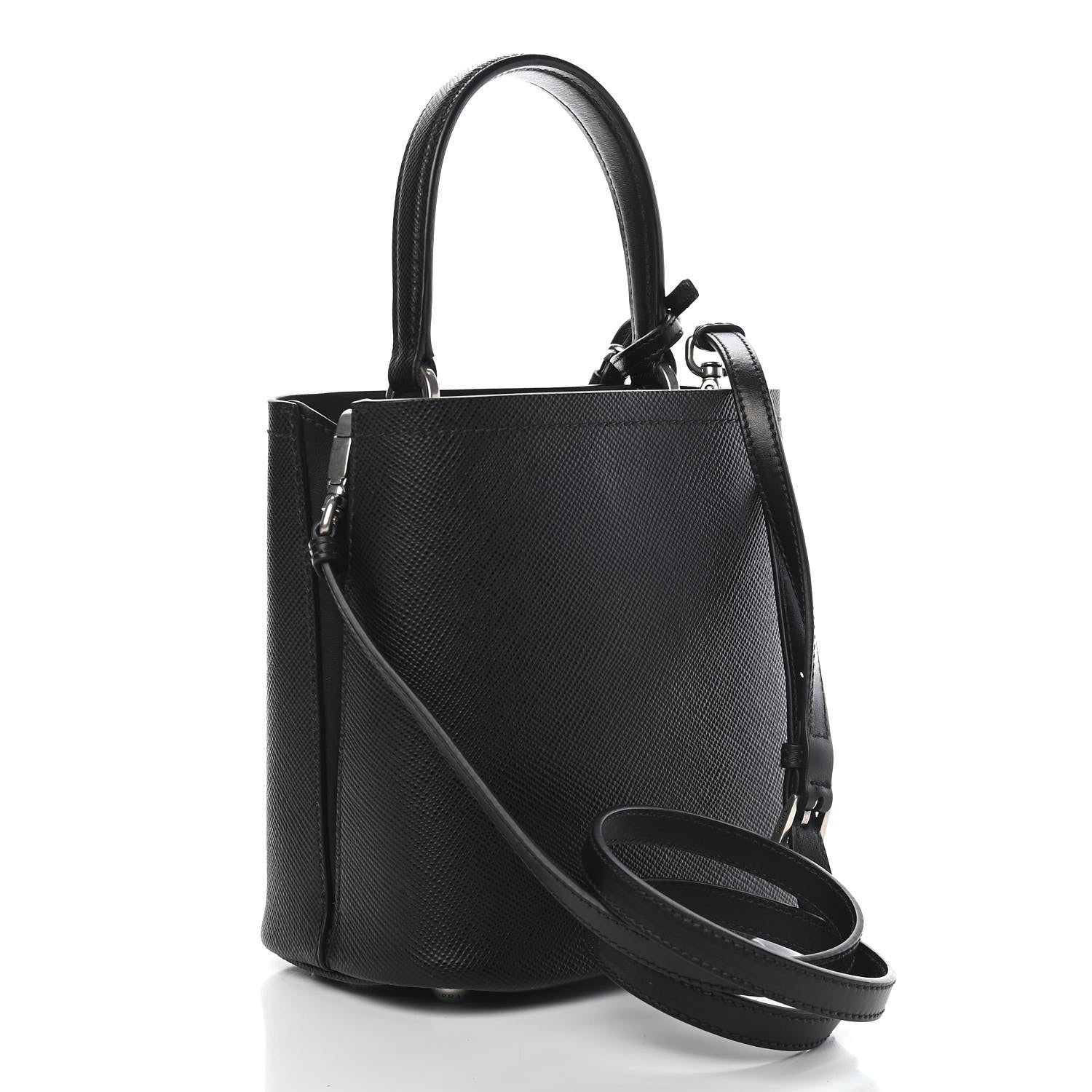 Prada Saffiano Smalto Small Panier Bucket Bag Black 2 of 7